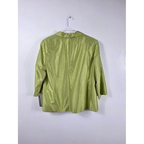 Kate Hill Blazer Women 20W Green 100% Silk Bow Front Jacket NWT Luxury Plus Size - Picture 5 of 9